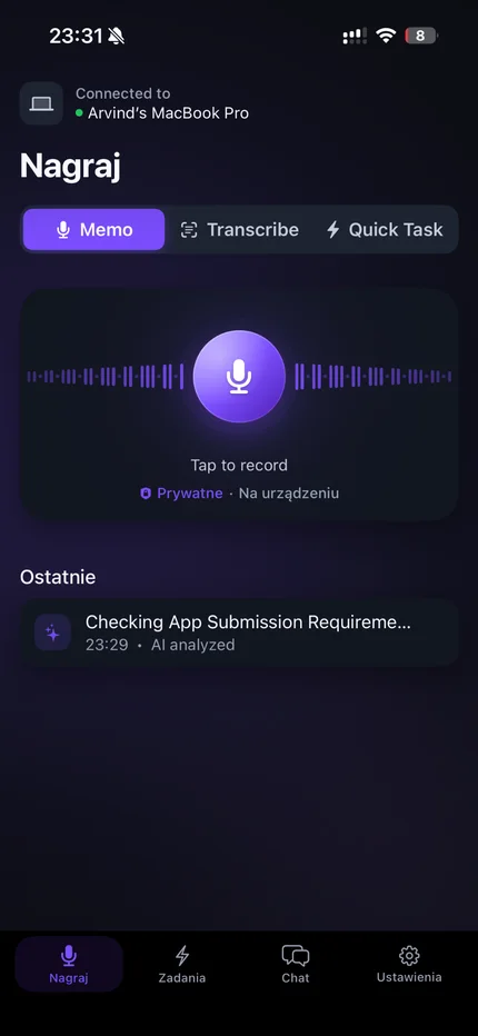 VAYS recording screen